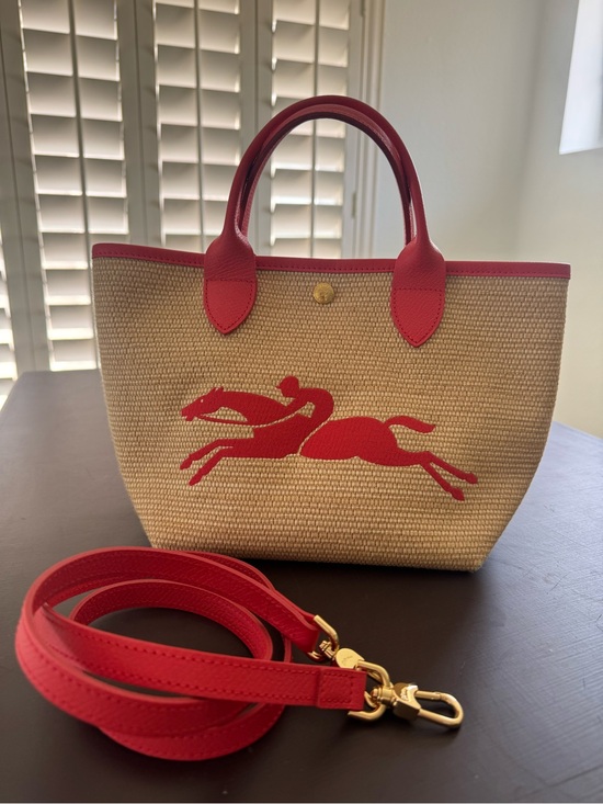 Longchamp Handbags - Longchamp Le Panier Pliage Small Top Handle Raffia Tote
